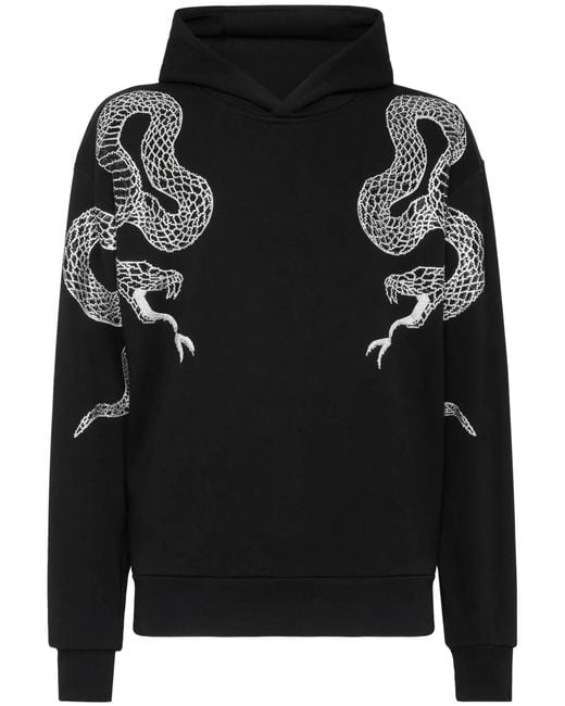 Philipp Plein Black Crystal-Snake Hoodie for men