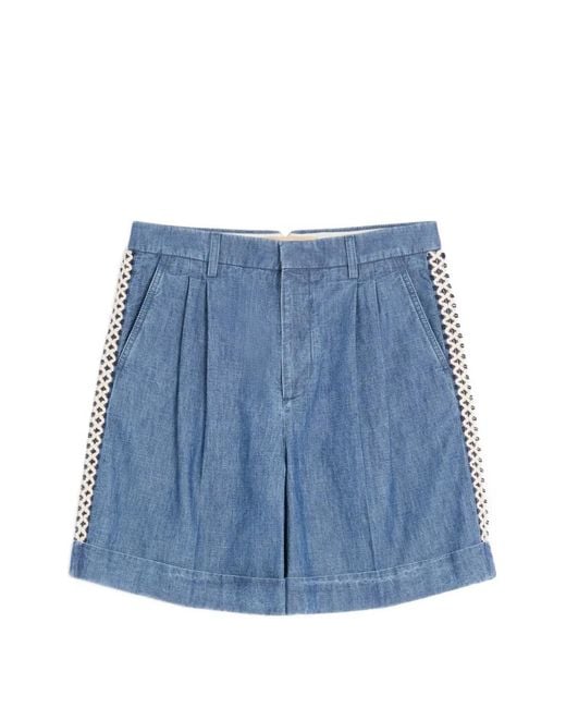 Valentino Garavani Blue Crochet-Detail Denim Shorts for men