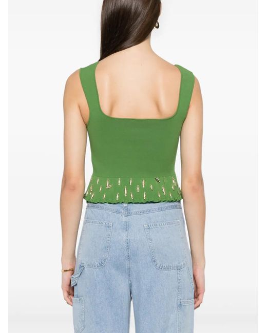 Sandro Green Fish-Embellished Crop Top