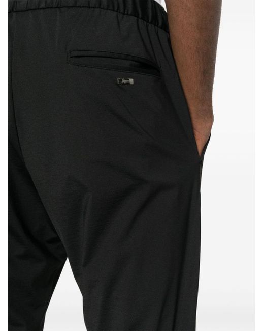 Herno Black Pleated Tapered Trousers for men