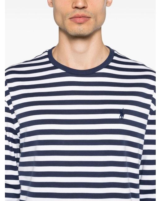 T-shirt rayé à logo brodé Polo Ralph Lauren pour homme en coloris Blue