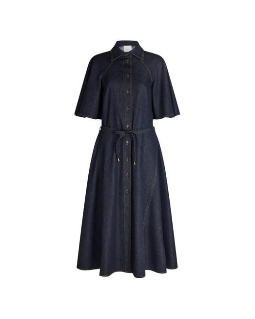 Patou Blue Midi Belted Button-Front Dress