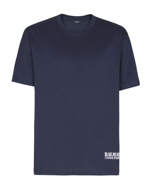 Balmain Blue Logo-Stamp T-Shirt for men