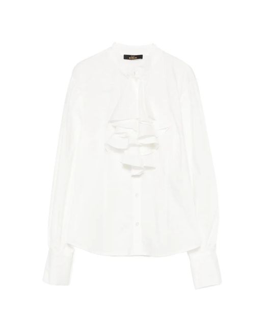 Twinset White Ruffle-Trimmed Puff-Sleeve Blouse