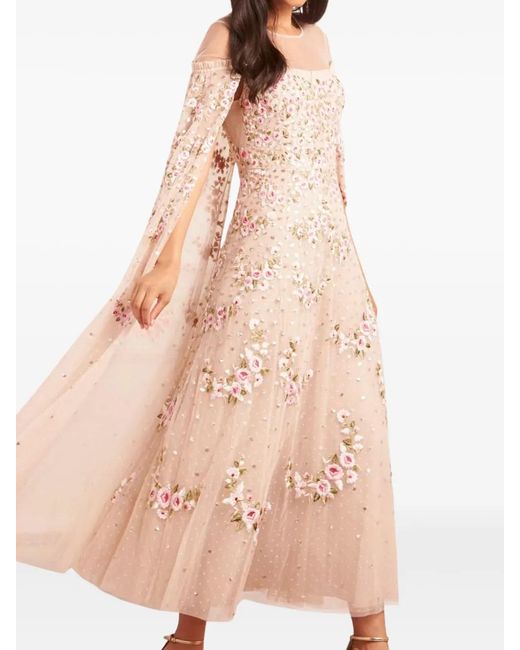 Needle & Thread Pink Crescent Roses Cape-Detail Midi Dress