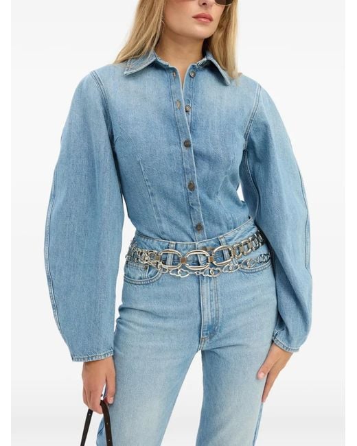 ROTATE BIRGER CHRISTENSEN Blue Denim Fitted Shirt Light Denim