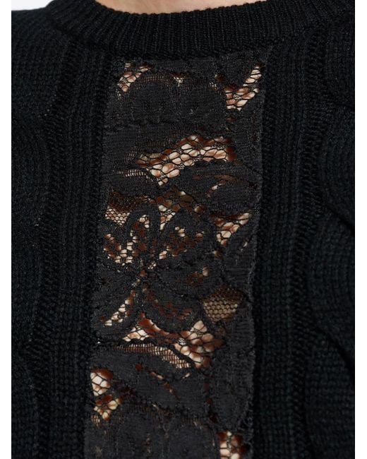 Max Mara Black Cable-Knit Lace-Insert Sweater