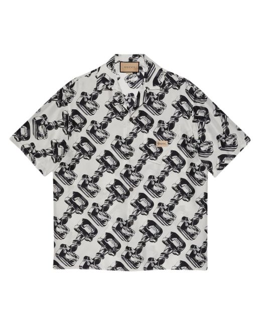 Gucci Gray 3d Horsebit-print Silk Shirt for men