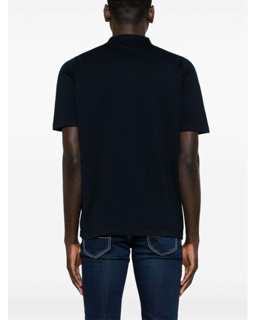Kiton Black Fine-Ribbed Cotton Polo Shirt for men