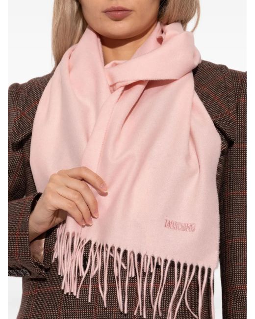 Moschino Pink Embroidered-Logo Fringed Scarf for men