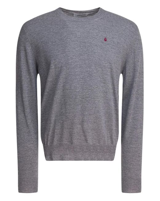 McQueen Gray Inverted-Skull Wool Sweater for men
