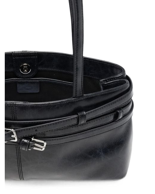 OSOI Black Brocle Buckled Leather Shoulder Bag