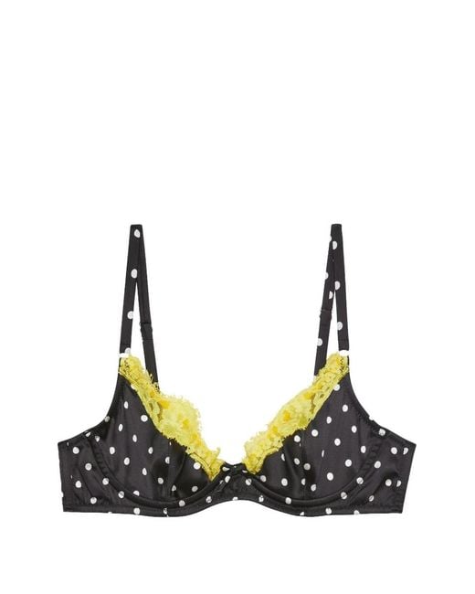 Fleur du Mal Black Juliet Polka-Dot Lace-Trim Bra