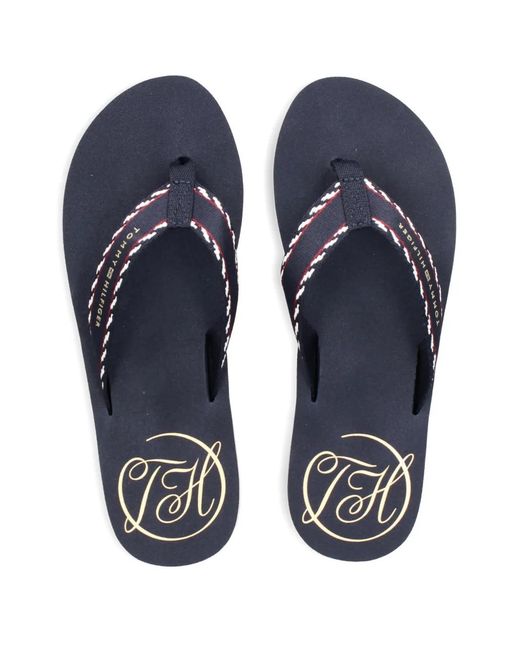 Tommy Hilfiger Blue Patterned-Strap Flip-Flops