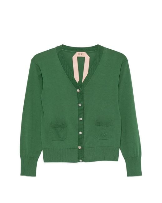 N°21 Green Crystal-Embellished Knitted Cardigan