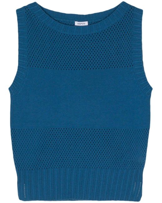 Aspesi Blue Pointelle-knit Sleeveless Top