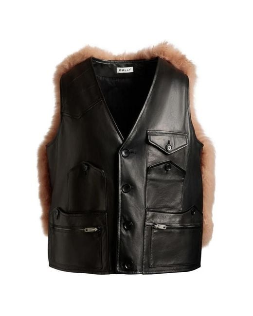 Bally Black Shearling-Insert Leather Vest for men