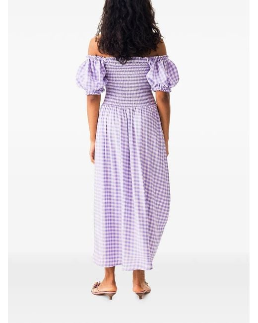 Sleeper Purple Belle Gingham-Print Maxi Dress