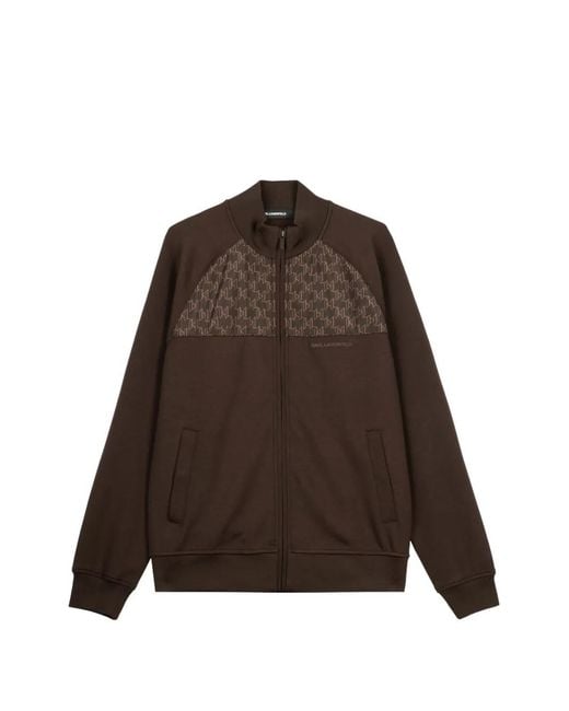 Karl Lagerfeld Brown Logo-Pattern Zip-Up Jacket for men