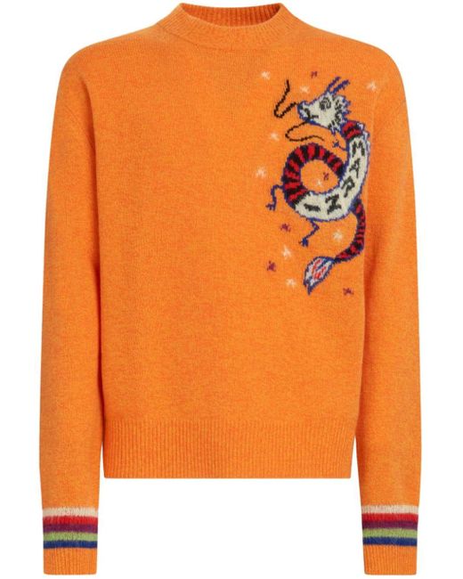 Pull en laine mélangée à motif intarsia Marni pour homme en coloris Orange