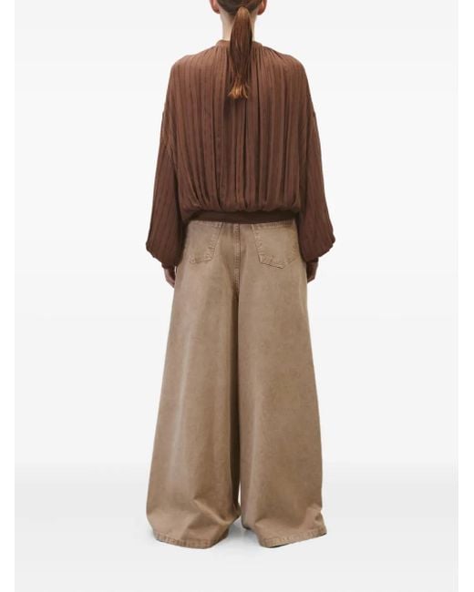 Alysi Brown Pinstripe Balloon-Sleeve Jacket