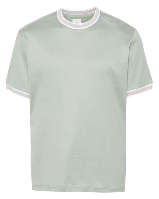 Eleventy Green Striped-tipping Cotton T-shirt for men
