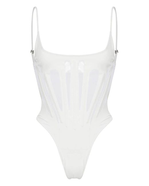 Mugler White Semi-sheer Thong Swimsuit
