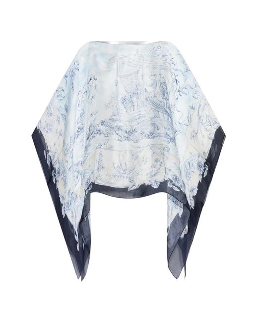 Ferragamo Blue Landscape-Print Silk Cape