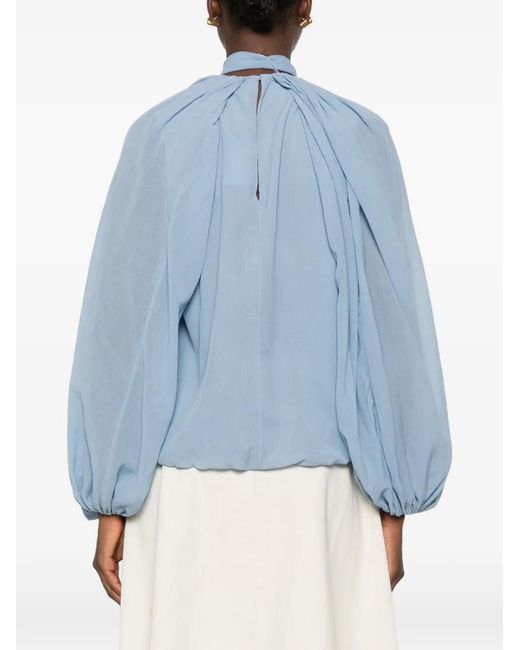 Dorothee Schumacher Blue Pussy-Bow Pleated Blouse