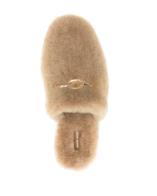 Anine Bing Logo-plaque Shearling Mules Natural