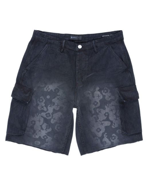 Purple Brand Blue Printed Twill Cargo Shorts for men