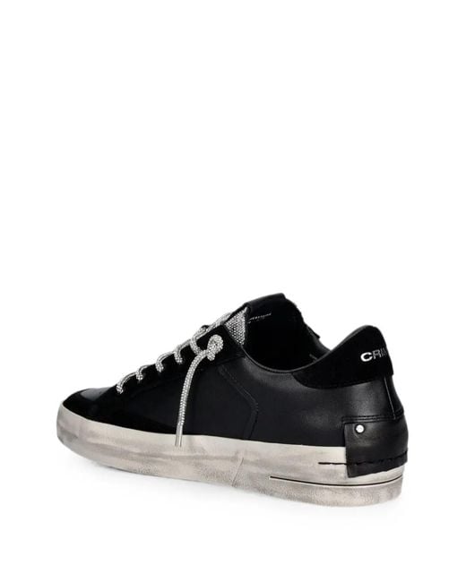 Crime London Black Sk8 Deluxe Wedge Rhinestone-Embellished Leather Sneakers