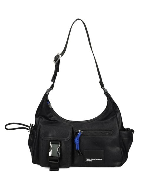 Karl Lagerfeld Black Small Utility Coated Denim Shoulder Bag