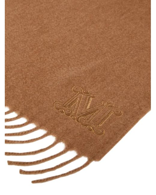 Max Mara Brown Monogram Embroidered Wool Scarf