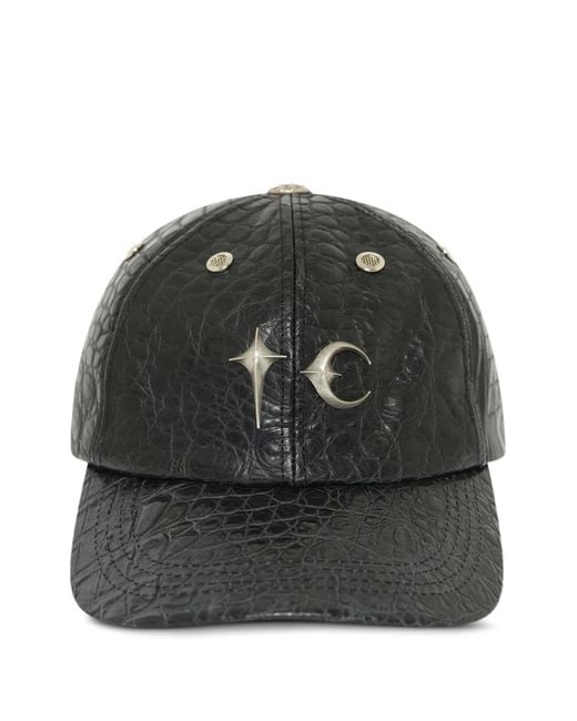 THUG CLUB Black Tc Crocodile-Effect Leather Cap for men