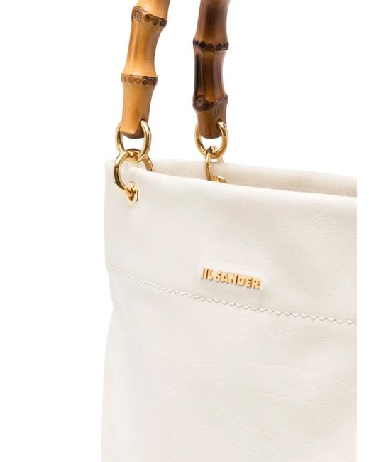 Jil Sander White Small Bamboo-Handle Tote Bag