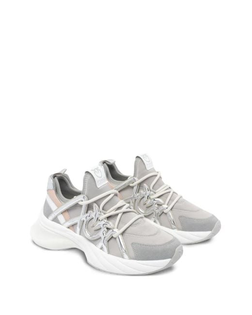 Pinko White Ariel Metallic-Panel Lace-Up Sneakers
