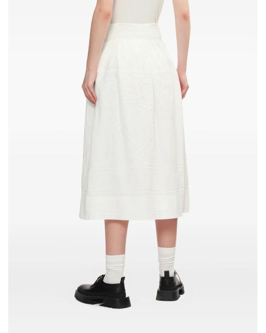 Sea White Pleated Embroidered Skirt