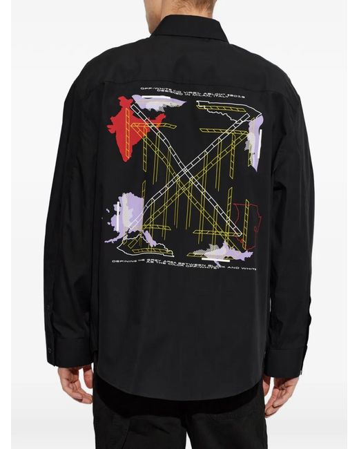 Off-White c/o Virgil Abloh Blue Logo-Print Cotton Shirt for men