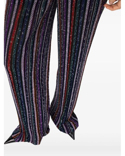 Missoni Blue Herringbone-Striped Sequin-Embellished Trousers