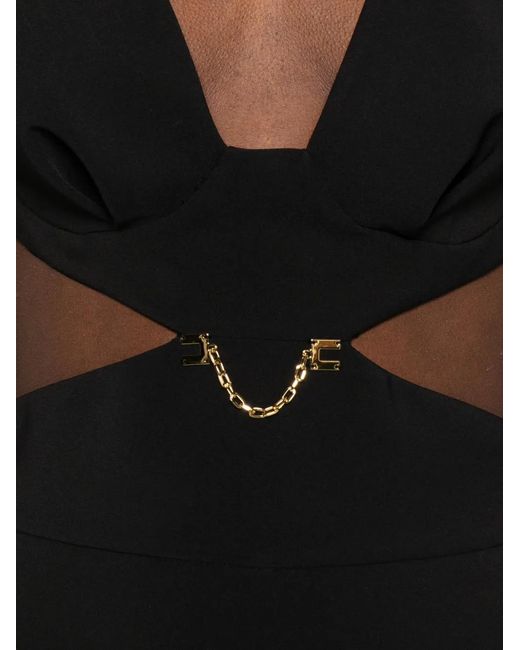 Elisabetta Franchi Black Chain V-Neck Maxi Dress