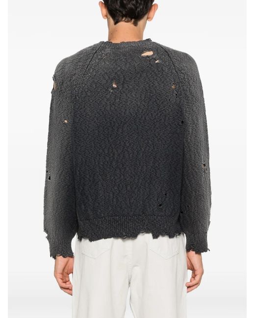 Maison Mihara Yasuhiro Black Distressed Crew-Neck Sweater for men