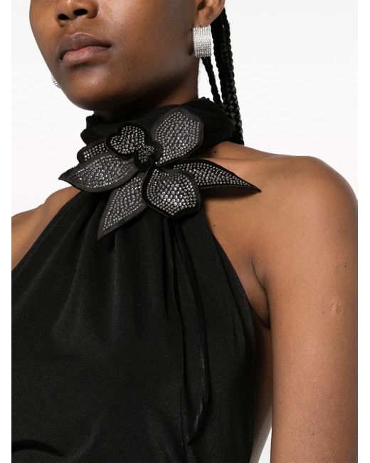 GIUSEPPE DI MORABITO Black Floral-Appliqué Halterneck Gown