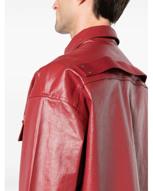 Rick Owens Red Press-stud Coated Shirt Jacket for men