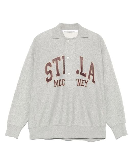 Stella McCartney Gray Organic Cotton Varsity Logo Polo Top