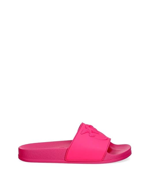 Pinko Pink Rubber Slip-On Sandals With Love Birds Maxi Logo