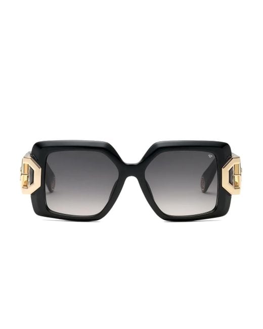 Philipp Plein Black Logo-Embellishment Square-Frame Sunglasses