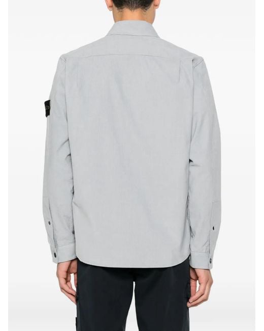 Stone Island Gray Corduroy Compass-Patch Shirt for men