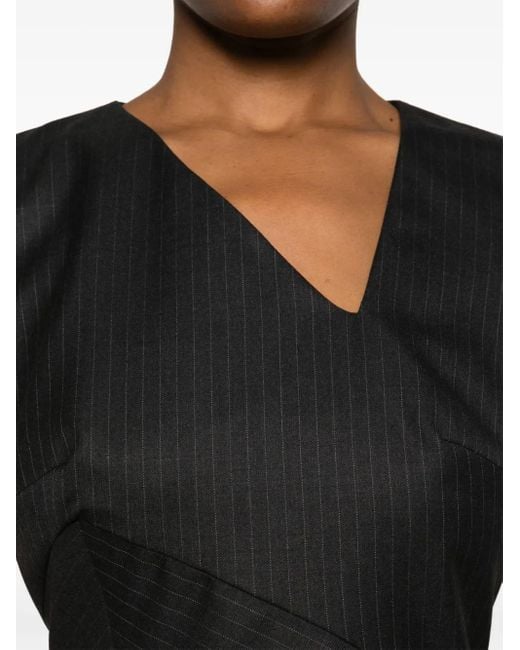 McQueen Black Pinstriped Midi Dress