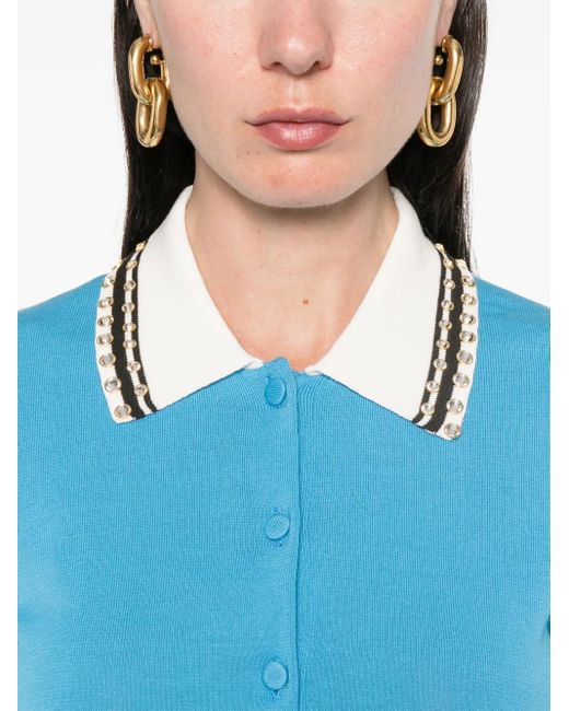 N°21 Blue Crystal-Embellished Polo Top